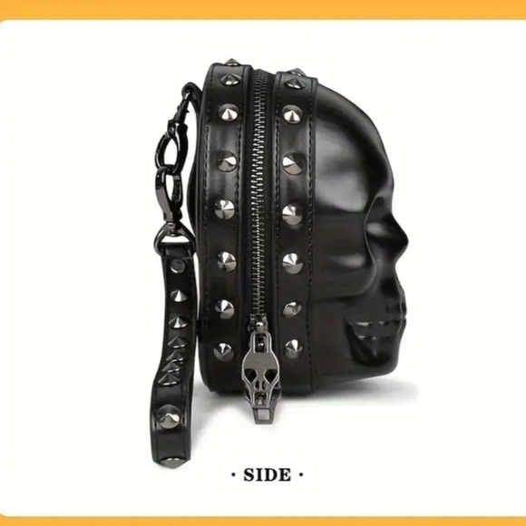 2024 Unique Skull-Shaped Zipper Wallet with Rivets Decor and Steampunk Dary - Picture 3 of 9
